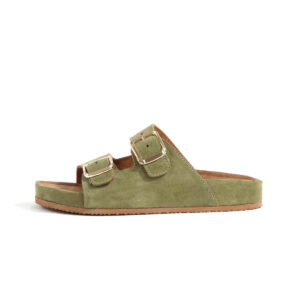 petrol yeşili süet Çift tokalı kadın terlik