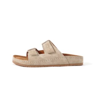 bej süet Çift bantlı kadın terlik