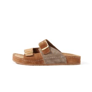 Çift renk süet tokalı kadın terlik